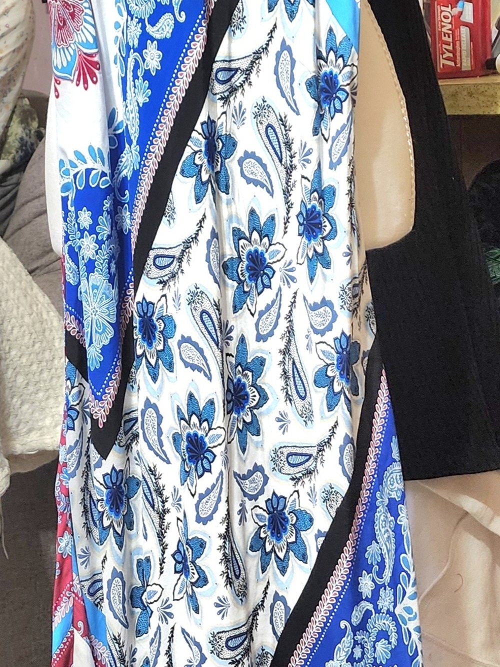 LOFT Blue and Pink Paisley Border Scarf Dress Sz 2